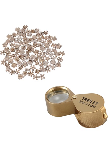 1 Pcs 30X Güç 21MM Katlanabilir Altın Büyüteç Cam ve 100 Pcs Ahşap Diskler Dilimler Çiçek Şekli Bitmemiş Kesikler Zanaat (Yurt Dışından) fiyatları