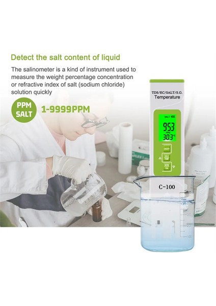 5 In-1 Tds/ec/tuzluluk/s.g./sıcaklık Tuz Ölçer Yüzme Havuzları Için Dijital Deniz Suyu Kalite Test Cihazı (Yurt Dışından)