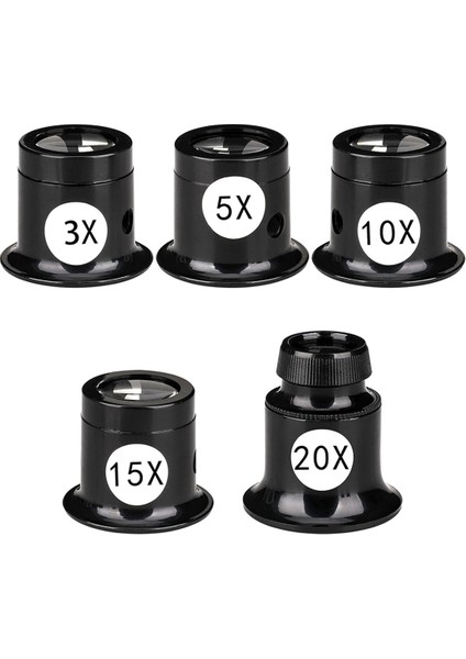 5 Pcs Taşınabilir Monoküler Büyüteç Kuyumcuları Loupe 3X/5X/10X/15X/20X El Tipi Büyüteç Kubbe Optik Lens Büyüteç Camı (Yurt Dışından)