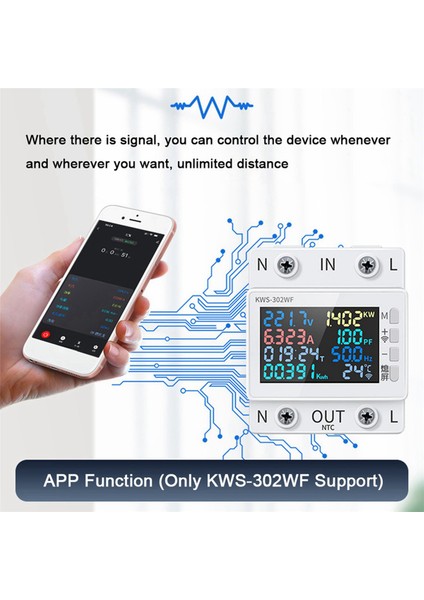 2x Taya Wifi Güç Ölçer Renk Ekran 2p Çok Fonksiyonlu Ac Enerji Ölçer Uzak Olarak Uygulama Kontrolü 170-300V/63A -B (Yurt Dışından) indirimleri