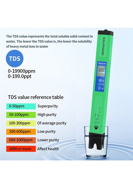 5in1 Su Kalitesi Test Cihazı Dijital Tuzluluk Ölçer Ec Tds S.g Diken Su Havuzu Akvaryum Hidroponik Için Tuz Monitörü (Yurt Dışından)