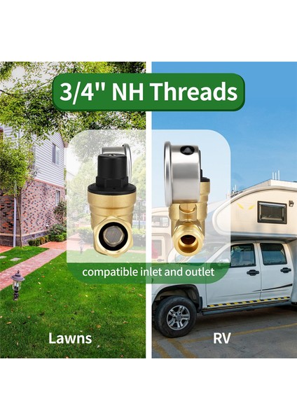 Rv Su Basınç Regülatör Valfi, Gösterge ve Giriş Ekran Filtreli Ayarlanabilir Su Basıncı Redüktör, Pirinç Kurşunsuz (Yurt Dışından) indirimleri