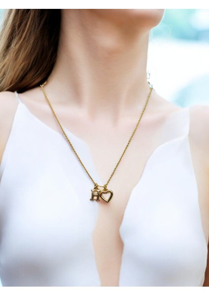 H Harfi 316L Paslanmaz Çelik Zincir Altın Kaplama Kolye Hediye Kalp Sevgili Eş