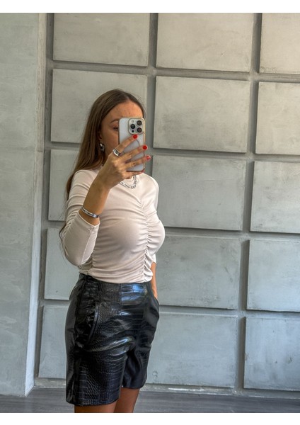 Önü Büzgülü Taş Soft Touch Bluz modelleri