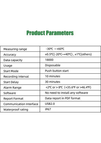 60 Gün USB Sıcaklık Veri Günlüğü -30 ℃-+60 ℃ Uygulamalı App IP67 Ile Rapor (Yurt Dışından)