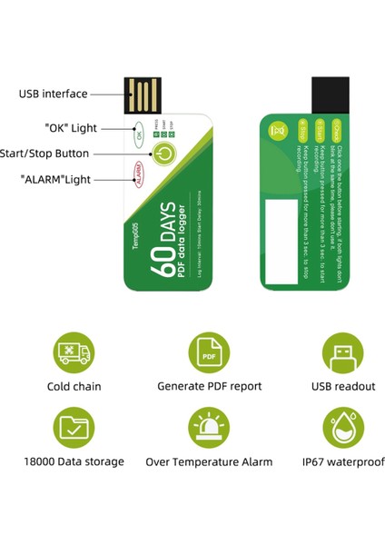 60 Gün USB Sıcaklık Veri Günlüğü -30 ℃-+60 ℃ Uygulamalı App IP67 Ile Rapor (Yurt Dışından) indirimleri
