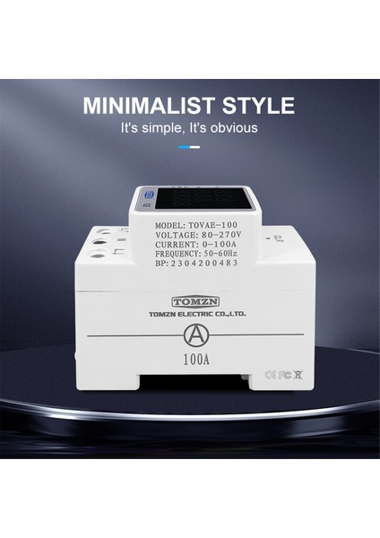 Tomzn TOVAE-100 Ac 80-270V 100A Dın Rayrak Voltaj Akım Kwh Elektrik Enerji Monitörü Ölçer Volt Amp Voltmetre Ammetre Wattmetre (Yurt Dışından)