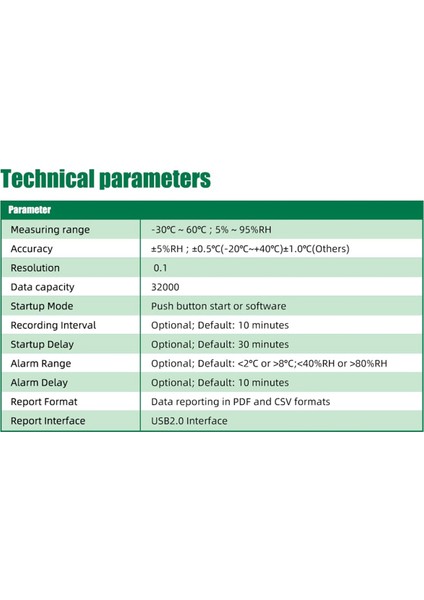 TEMPG03 USB Sıcaklık ve Nem Verileri Logger Yeniden Kullanılabilir Temp Veri Kaydedici Kayıt Cihazı Nemlendirme Metre 32.000 Kapasiteli (Yurt Dışından)