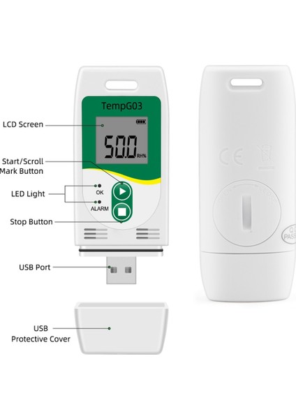 TEMPG03 USB Sıcaklık ve Nem Verileri Logger Yeniden Kullanılabilir Temp Veri Kaydedici Kayıt Cihazı Nemlendirme Metre 32.000 Kapasiteli (Yurt Dışından) modelleri