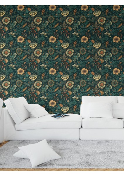 Çiçek Desenli Tek Parça Duvar Kağıdı -Isı ve Ses Yalıtımı Yırtılmaz