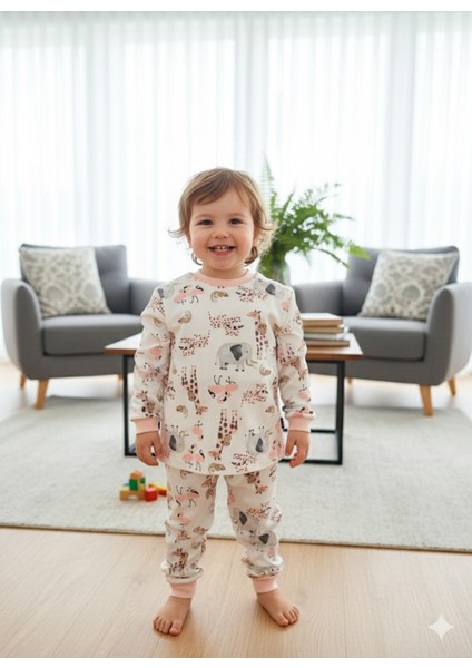 Kız-Erkek Bebek- Çocuk Pijama Takımı %100 Pamuk Uzun Kollu Yuvarlak Yaka Mevsimlik