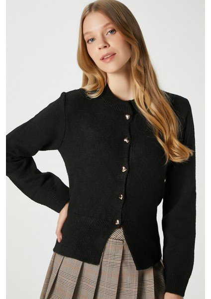 Kadın Donna Yumuşak Dokulu Kalp Düğmeli Siyah Triko Hırka fiyatları