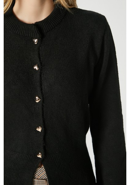 Kadın Donna Yumuşak Dokulu Kalp Düğmeli Siyah Triko Hırka modelleri