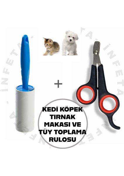 2'li Set Kedi Köpek Evcil Hayvan Siyah Renk Tırnak Makası ve Tüy Temizleme Rulosu