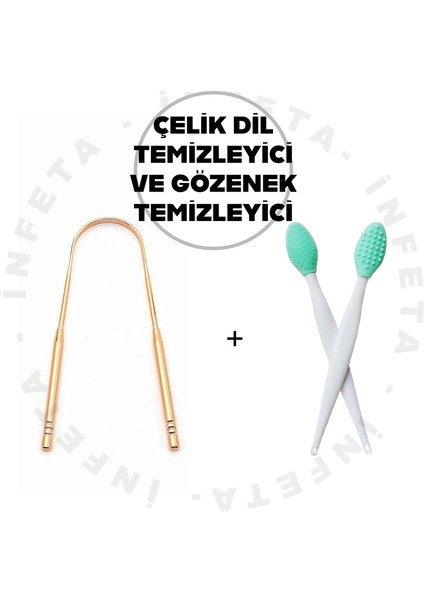 2'li Set Dil Temizleyici Paslanmaz Çelik ve Siyah Nokta Gözenek Temizleyici Fırça