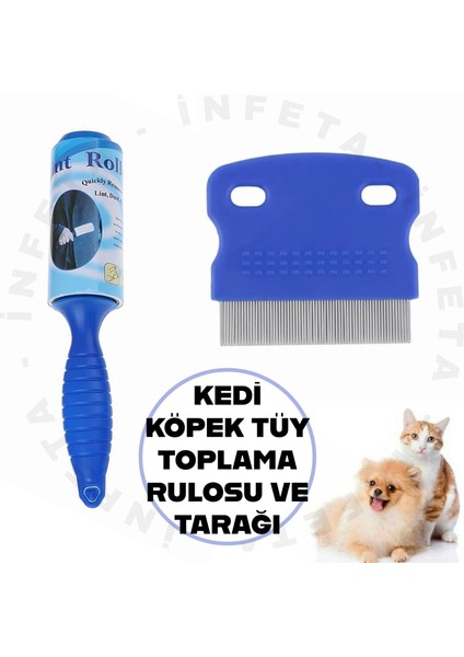Kedi Köpek Tüy Toz Toplama Rulosu ve Tüy Pire Tarağı Seti
