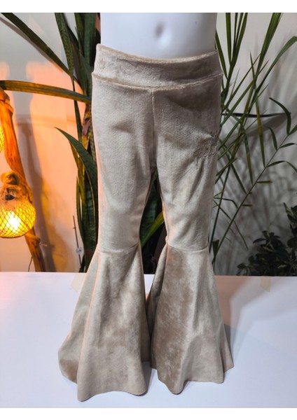 Kız Çocuk Fransız Kadife Geniş Dökümlü Ispanyol Paça Tayt Girlpower Camel