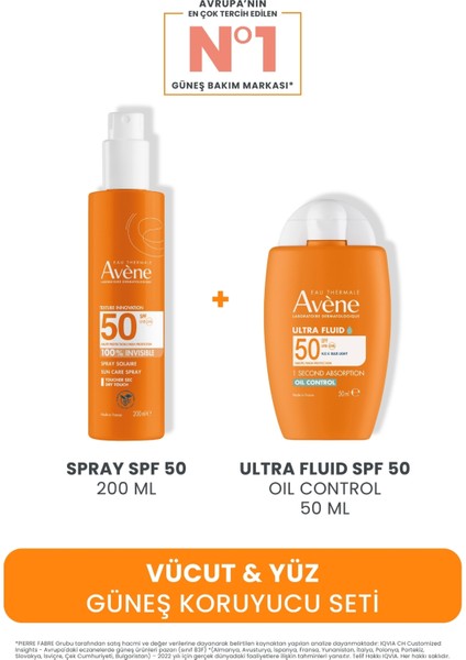 Vücut & Yüz Güneş Koruyucu Seti (Spray Spf 50 200 ml + Ultra Fluid Spf 50 Oil Control 50 Ml)