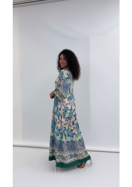 Büyük Beden Çiçek Desenli Uzun Kol Elbise modelleri