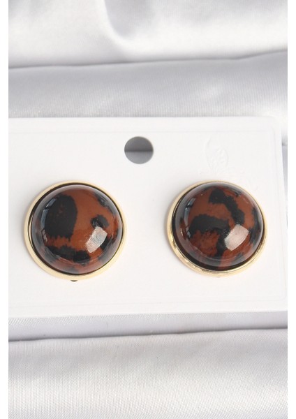 Pirinç Gold Renk 3D Daire Leopar Model Kadın Küpe - TJ-BKP10347