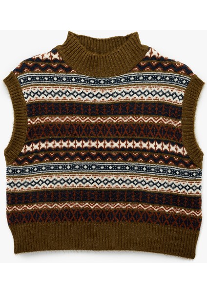 Jakarlı Kolsuz Dik Yaka Triko Süveter