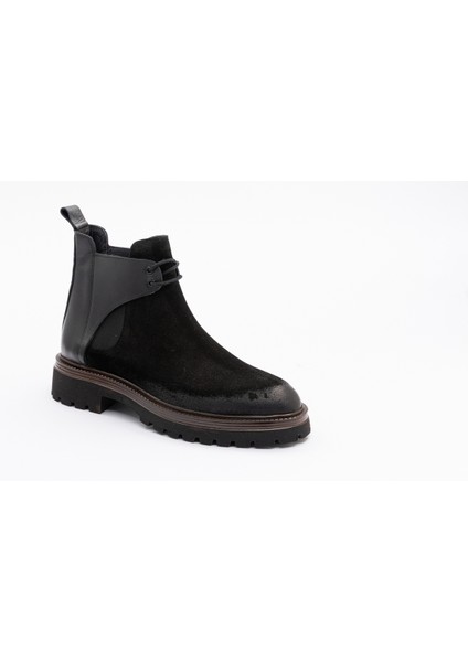 Erkek Kalın Tabanlı Bot 2 Bağlı Siyah Nubuk Deri modelleri