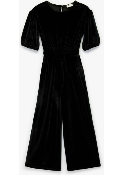 Balon Kollu Bisiklet Yaka Kadife Tulum