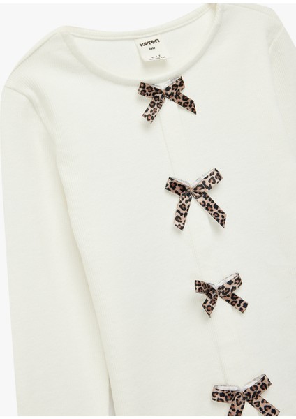 Uzun Kollu Fiyonk Detaylı Bisiklet Yaka Pamuklu Tişört modelleri