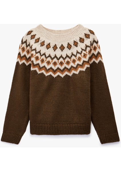 Uzun Kollu Bisiklet Yaka Desenli Triko Kazak