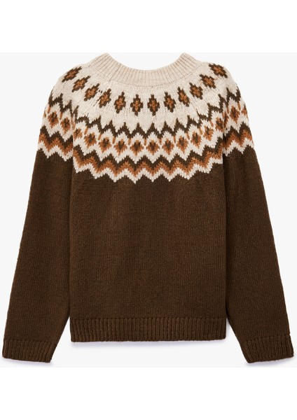 Uzun Kollu Bisiklet Yaka Desenli Triko Kazak fiyatları