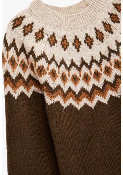 Uzun Kollu Bisiklet Yaka Desenli Triko Kazak modelleri