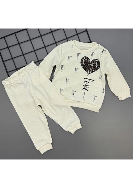 Kız Çocuk Leopar Desenli Kalp Baskılı Alt Üst Ikili Gündelik Takım 1-4 Yaş fiyatları