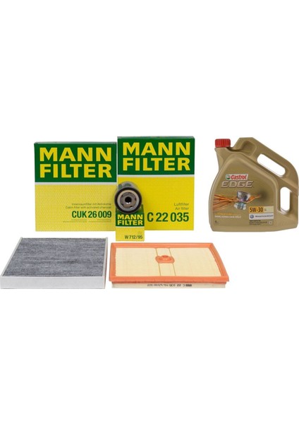 Audi A3 1.0 Tfsı Periyodik Bakım Filtre Seti Mann Marka Castrol Motor Yağlı