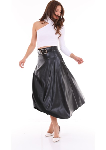 Uzun Etek Suni Deri Kloş Model Kemerli fırsatları