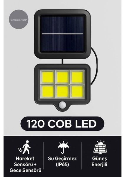 120 Cob LED Güneş Enerjili Solar Panel 3 Modlu Hareket Sensörlü Su Geçirmez Duvar Lambası (4,7 M Kab fırsatları