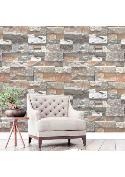Taş Duvar Desenli Silinebilir Sağlıklı Tekstil Duvar Kağıdı