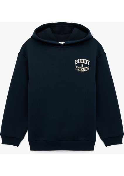 Uzun Kollu Kapşonlu Baskılı Sweatshirt