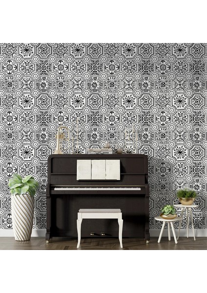 Siyah Çini Desenli Duvar Kağıdı -Isı ve Ses Yalıtımı Yırtılmaz
