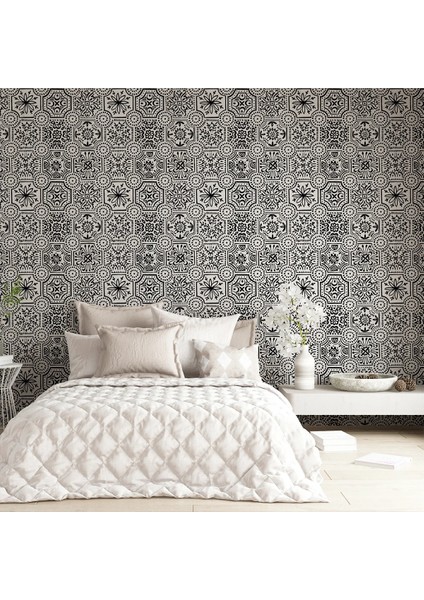 Siyah Çini Desenli Duvar Kağıdı -Isı ve Ses Yalıtımı Yırtılmaz modelleri