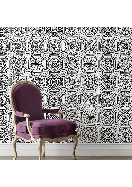 Siyah Çini Desenli Duvar Kağıdı -Isı ve Ses Yalıtımı Yırtılmaz fırsatları