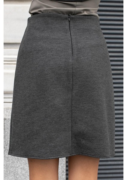 Kadın Kalın Esnek Kumaş Yüksek Bel Diz Üstü Çan Etek-Antrasit modelleri