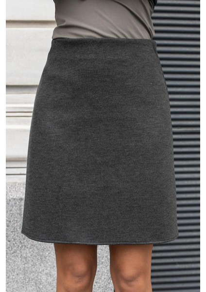 Kadın Kalın Esnek Kumaş Yüksek Bel Diz Üstü Çan Etek-Antrasit fırsatları