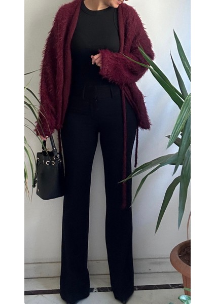 Kadın Siyah Özel Dikim Ispanyol Paça Pantolon