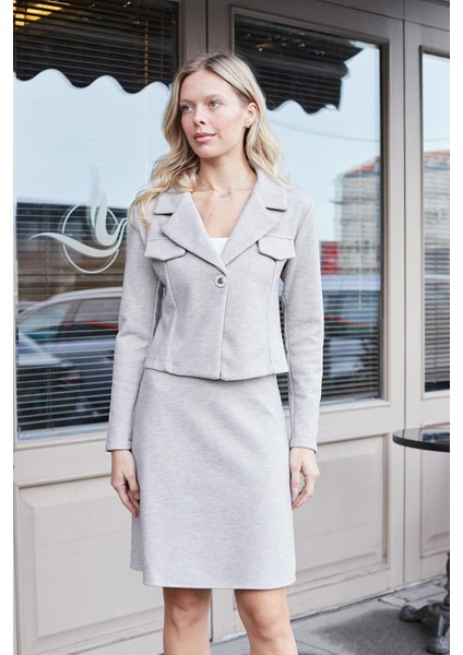 Kadın Kalın Esnek Kumaş Yüksek Bel Diz Üstü Çan Etek-Bej fiyatları