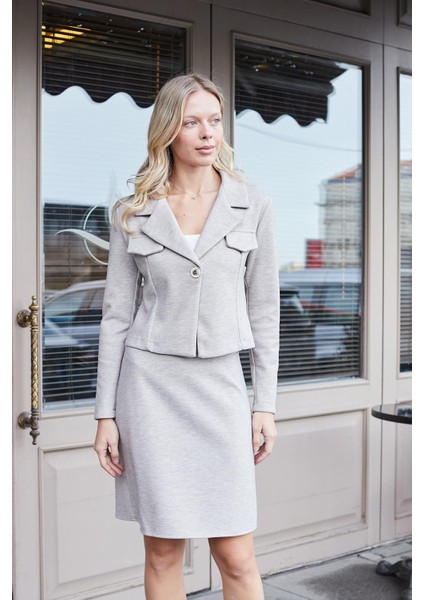 Kadın Kalın Esnek Kumaş Yüksek Bel Diz Üstü Çan Etek-Bej modelleri