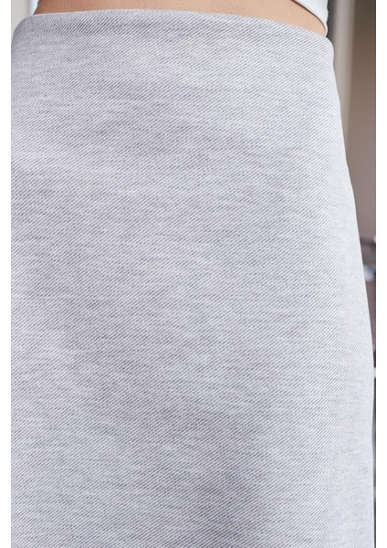 Kadın Kalın Esnek Kumaş Yüksek Bel Diz Üstü Çan Etek-Bej