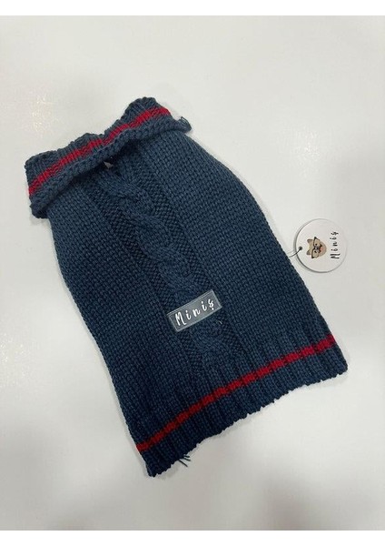 Lacivert Saç Örgülü Küçük Köpek Kazağı