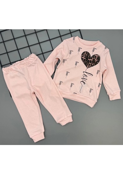 Kız Çocuk Leopar Desenli Kalp Baskılı Alt Üst Ikili Gündelik Takım 1-4 Yaş fiyatları