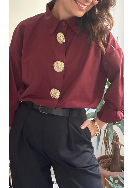 Kadın Bordo Oversıze Gömlek modelleri