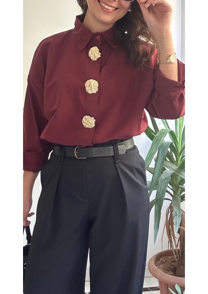 Kadın Bordo Oversıze Gömlek fırsatları